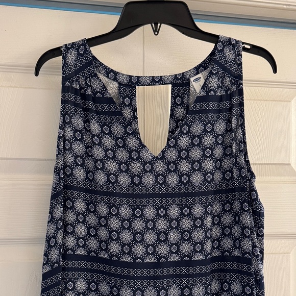 Old Navy Navy Blue & White Paisley Floral Sleeveless Shift Dress Petite Large L - Picture 2 of 5
